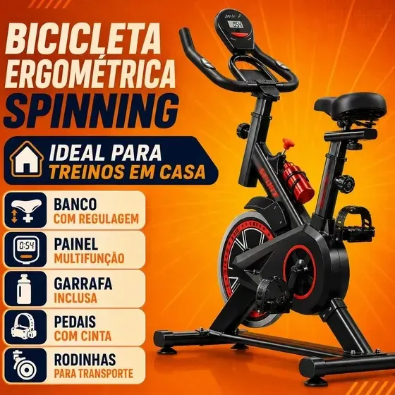Bicicleta Ergométrica Dona Leopolda Spinning com Monitor Cardíaco e Banco em Gel para 120 kg