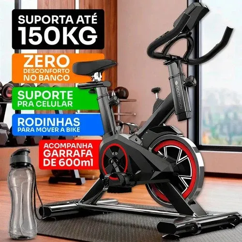 Bicicleta Ergometrica Spinning GoodVision Profissional Para Cardio Fitness Musculação Atividade Física Inercia Cor Preto e Vermelho ate 150kg