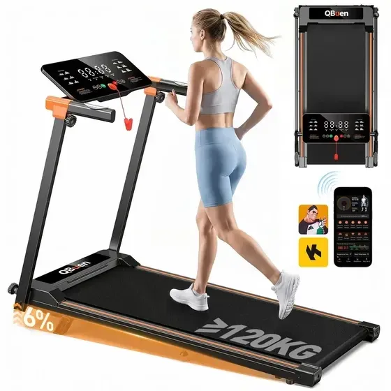 Esteira Elétrica Dobrável QBuen para Casa e Apartamento, 2.5HP, 12km/h, Suporta 120kg, Bluetooth, App, Tela LED e Bivolt, Inclinação Manual 6°, Monitor Cardíaco