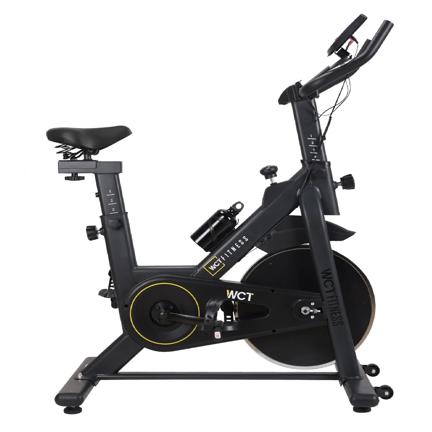 Bicicleta Spinning com Roda de Inércia de 13kg Preto e Amarelo WCT Fitness